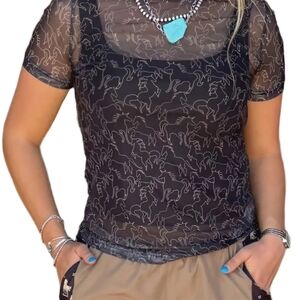 Stylish Black Sheer Graphic Tee